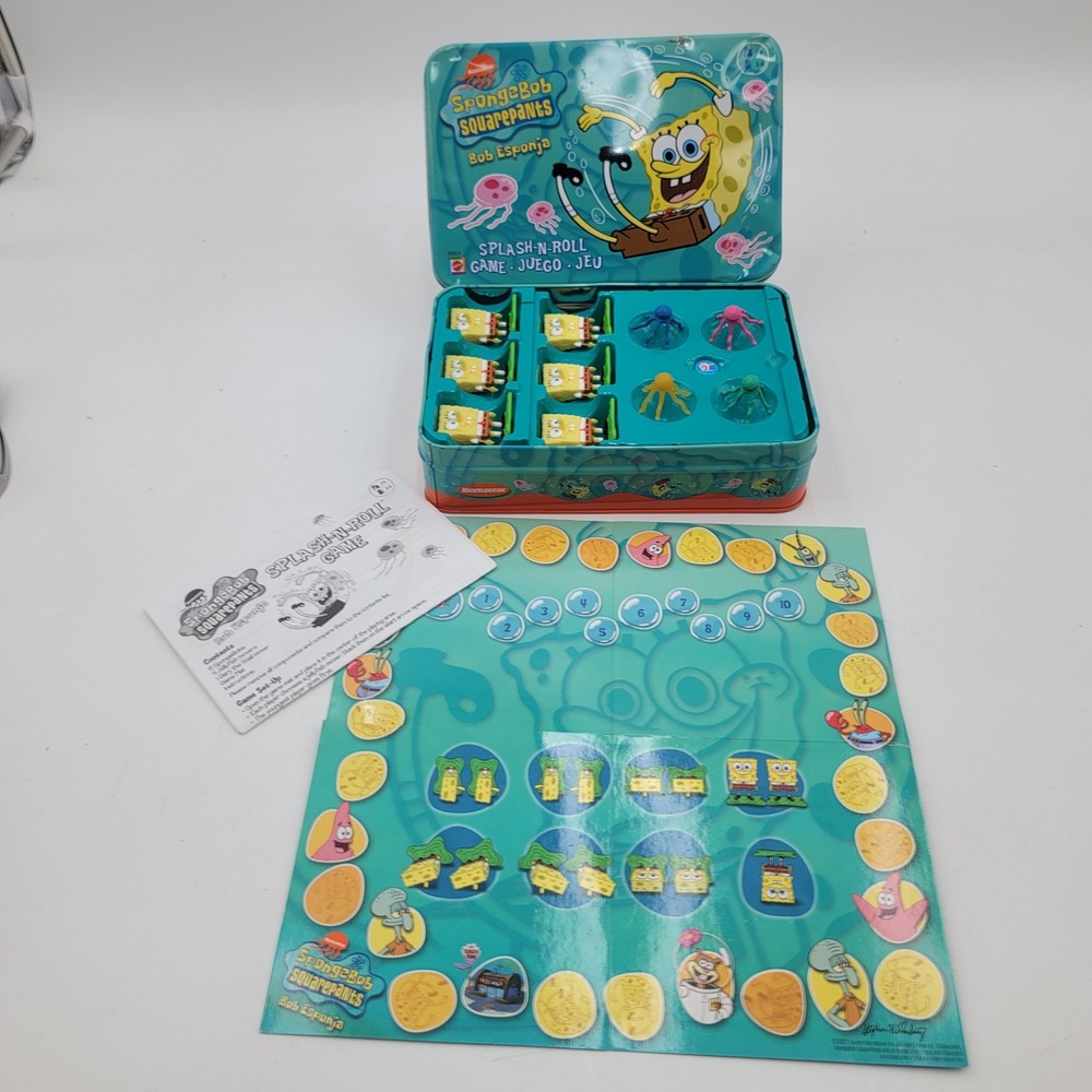 SpongeBob SquarePants Splash-N-Roll Board Game Mattel B0824 Complete in Tin